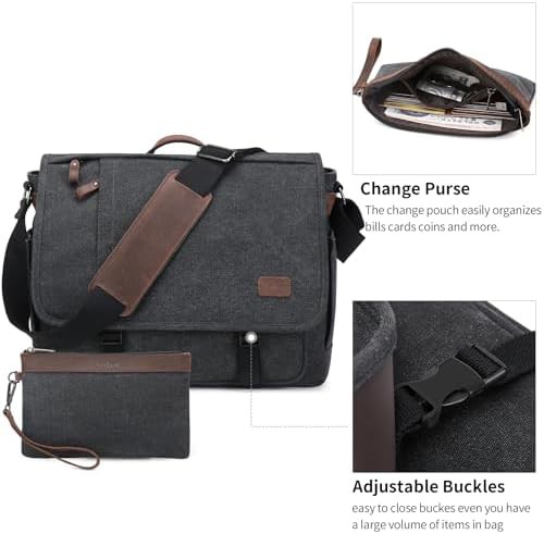 Dark gray canvas laptop messenger bag 17 inch — photo 3