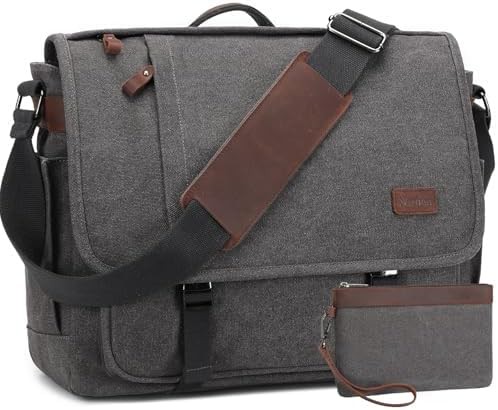Gray canvas travel laptop briefcase 17 inch