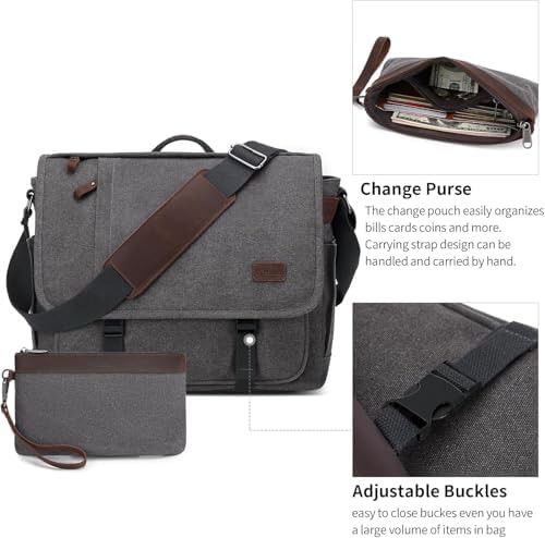 Gray canvas travel laptop briefcase 17 inch — photo 3
