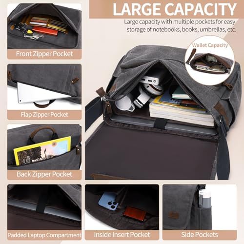 Gray canvas travel laptop briefcase 17 inch — photo 5