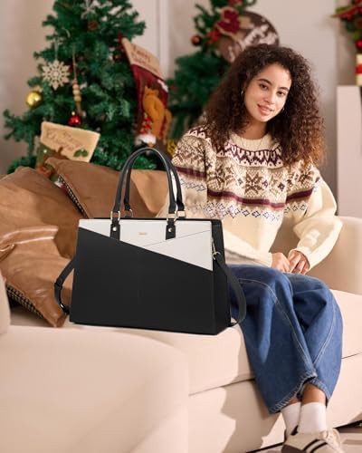 Black beige leather work tote 15.6 — photo 3