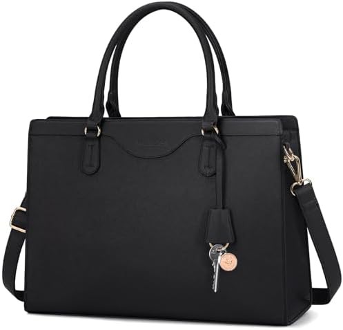 Black faux leather professional work tote