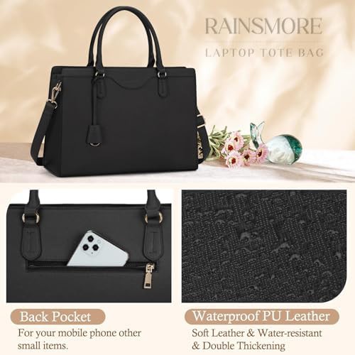 Black faux leather professional work tote — photo 4
