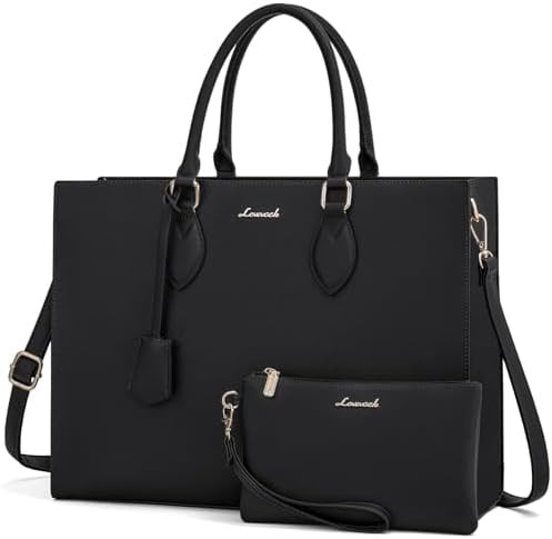 Black leather office shoulder bag 15.6