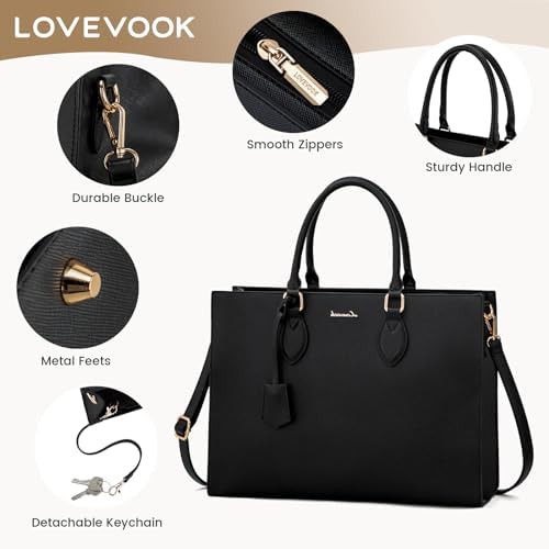 Black leather office shoulder bag 15.6 — photo 5