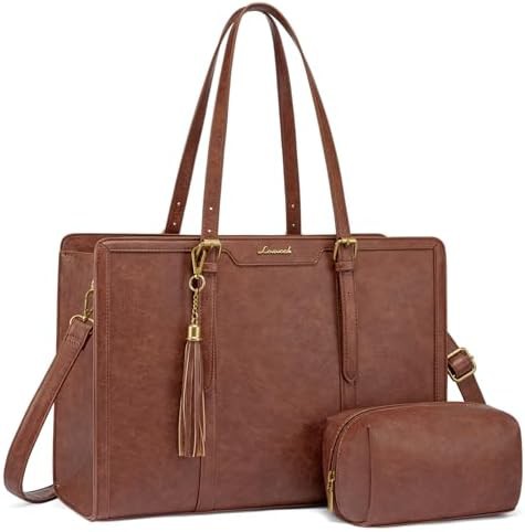 Vintage Leather Laptop Purse with Cup Holder