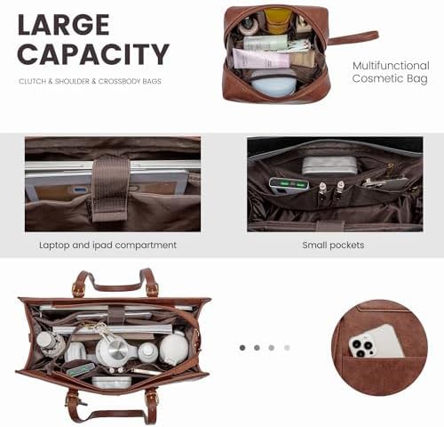 Vintage Leather Laptop Purse with Cup Holder — photo 3