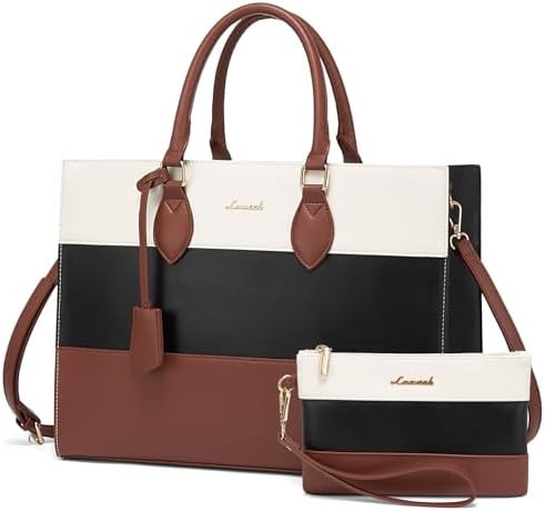 Brown and White Professional Work Tote