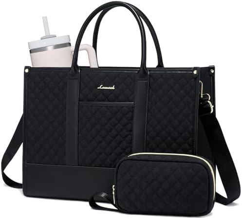 Quilted Black Laptop Tote with Matching Clutch