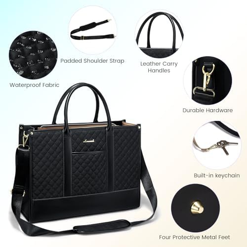 Quilted Black Laptop Tote with Matching Clutch — photo 4