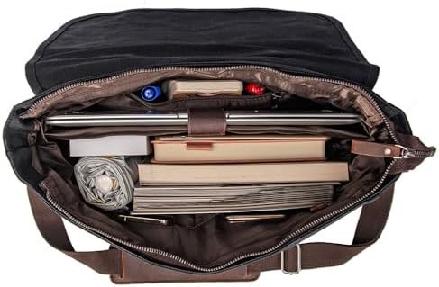 Black rugged leather and canvas briefcase — photo 4