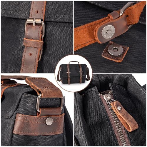 Black rugged leather and canvas briefcase — photo 5