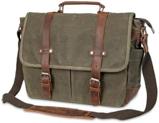 Army green waxed canvas laptop satchel — photo 3