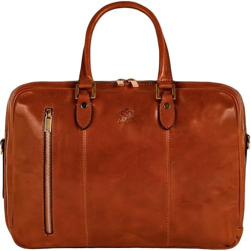 Cognac brown leather computer briefcase