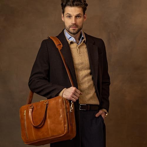 Cognac brown leather computer briefcase — photo 3
