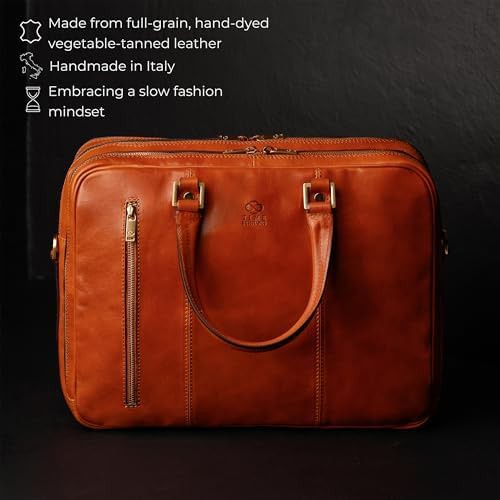 Cognac brown leather computer briefcase — photo 4