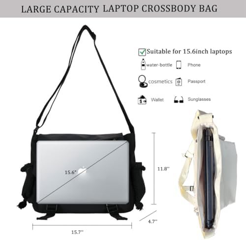 Black aesthetic crossbody laptop bag 15.6 in — photo 4