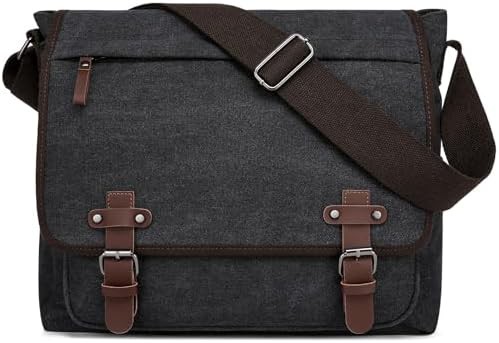 Black Vintage Canvas Satchel 15.6 in