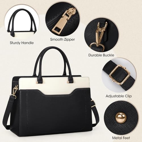 Black and white leather laptop tote 15.6 in — photo 3