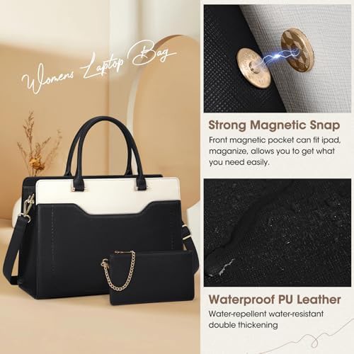 Black and white leather laptop tote 15.6 in — photo 4