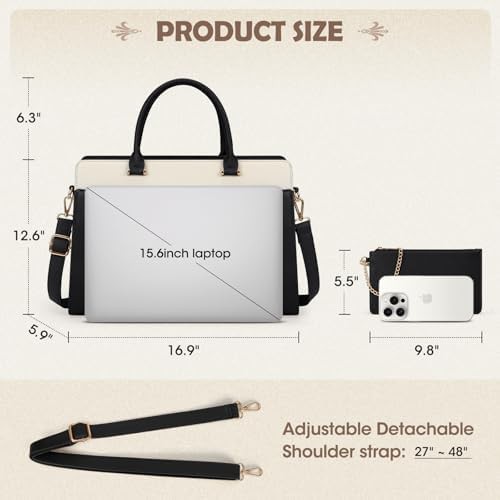Black and white leather laptop tote 15.6 in — photo 5