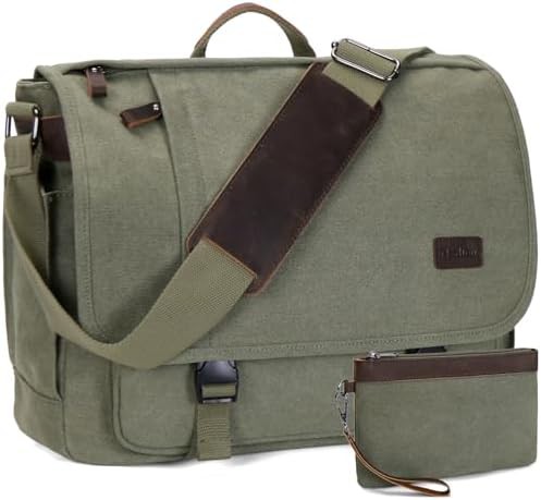 Green canvas work laptop messenger bag 17