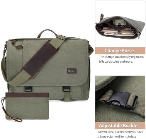 Green canvas work laptop messenger bag 17 — photo 3