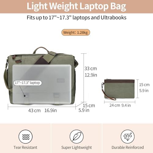 Green canvas work laptop messenger bag 17 — photo 5
