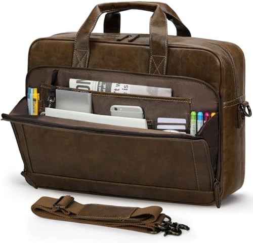 16 inch leather briefcase messenger bag