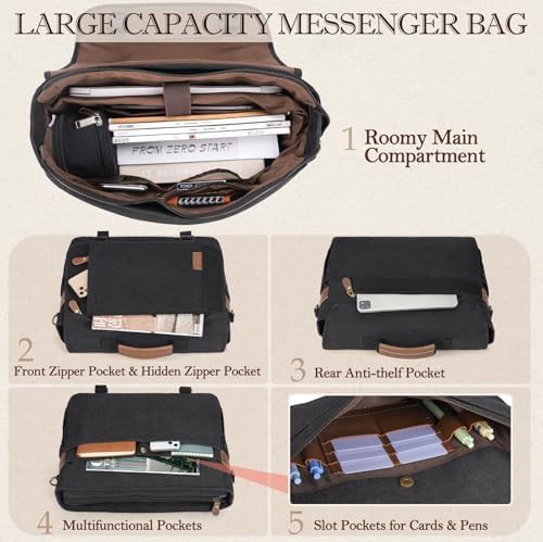 Black 17 inch canvas work satchel — photo 3