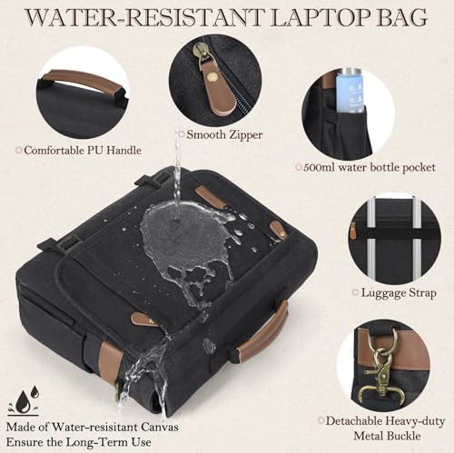Black 17 inch canvas work satchel — photo 4