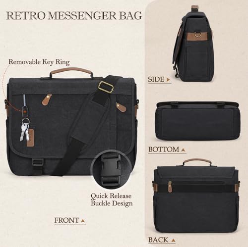Black 17 inch canvas work satchel — photo 5