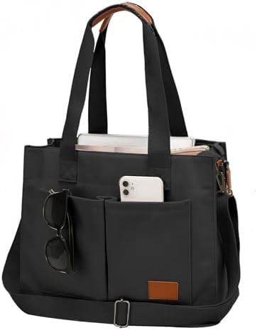 Multi-compartment canvas work tote for women
