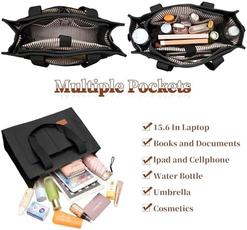 Multi-compartment canvas work tote for women — photo 4