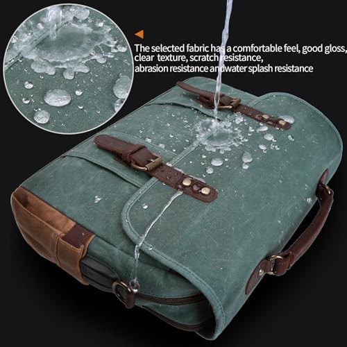 Waxed canvas dark green 15.6 inch briefcase — photo 4