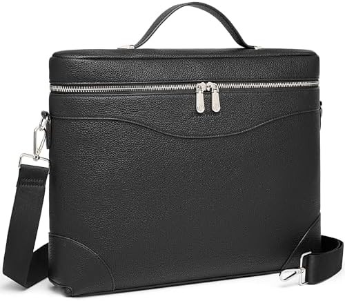 Multi-compartment leather work tote 16 in