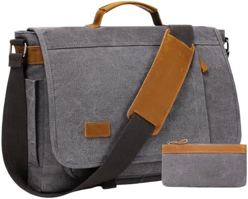 Gray canvas travel briefcase 17 inch