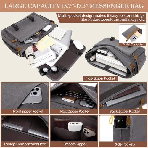 Gray canvas travel briefcase 17 inch — photo 5