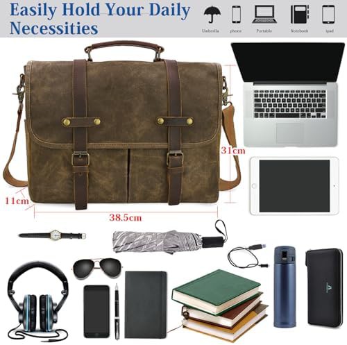 Coffee vintage genuine leather business briefcase — photo 3