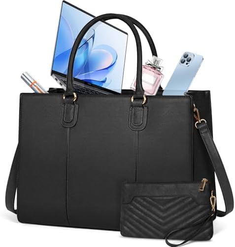 Black leather professional computer work tote
