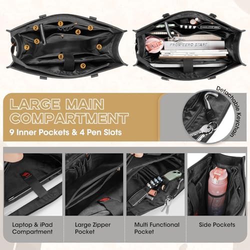 Black leather professional computer work tote — photo 3