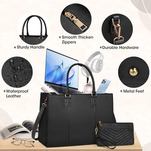 Black leather professional computer work tote — photo 5