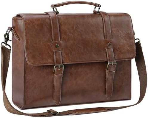 Waterproof vintage leather briefcase 15.6 in