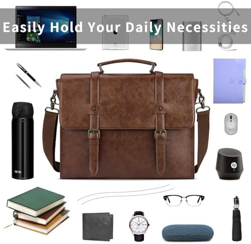 Waterproof vintage leather briefcase 15.6 in — photo 4