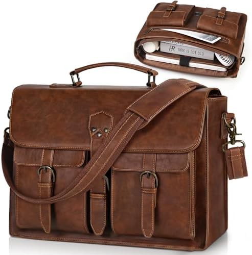 Large PU vintage waterproof laptop briefcase