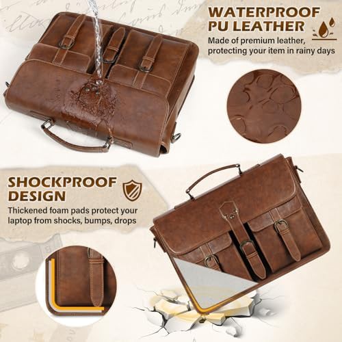 Large PU vintage waterproof laptop briefcase — photo 4