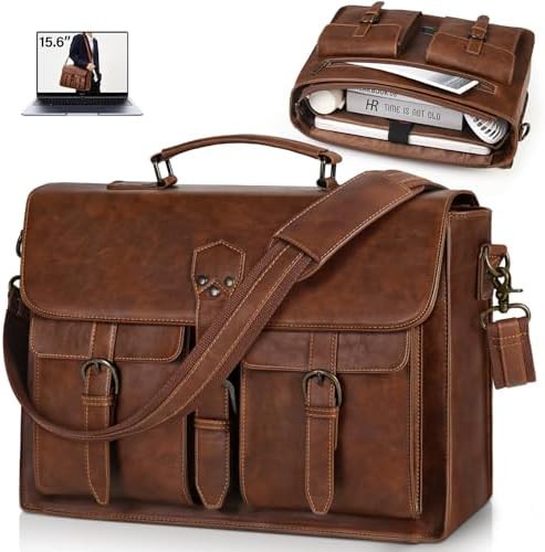 PU leather large vintage laptop briefcase