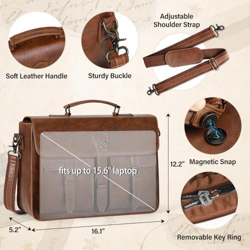 PU leather large vintage laptop briefcase — photo 5