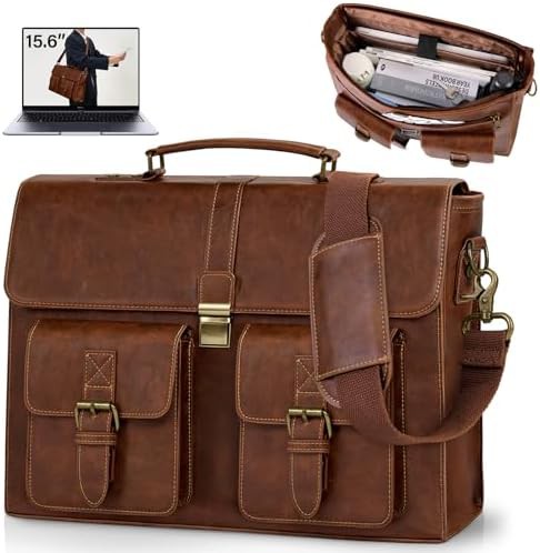Brown travel 15.6 inch leather satchel