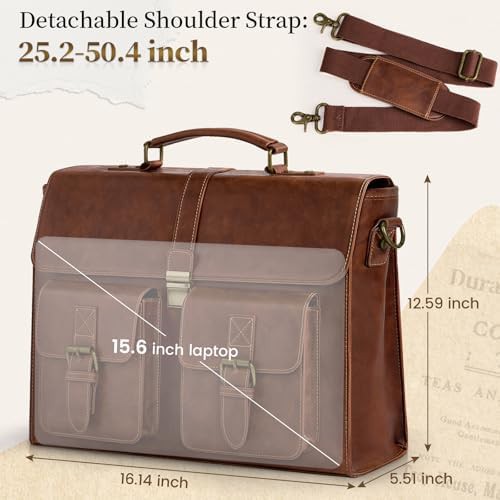 Brown travel 15.6 inch leather satchel — photo 3